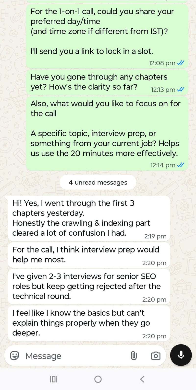 WhatsApp feedback screenshot